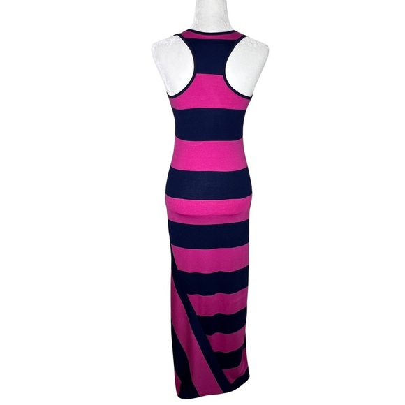 6 degrees Maxi Dress Stretchy Striped Racerback Fuchsia Hot Pink Navy Blue XS - Picture 10 of 11